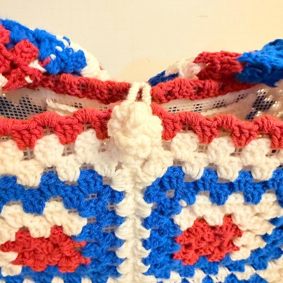 Granny Square Crochet Tote Retro Hippie Style Book Bag Red White Blue School Col - Picture 15 of 16